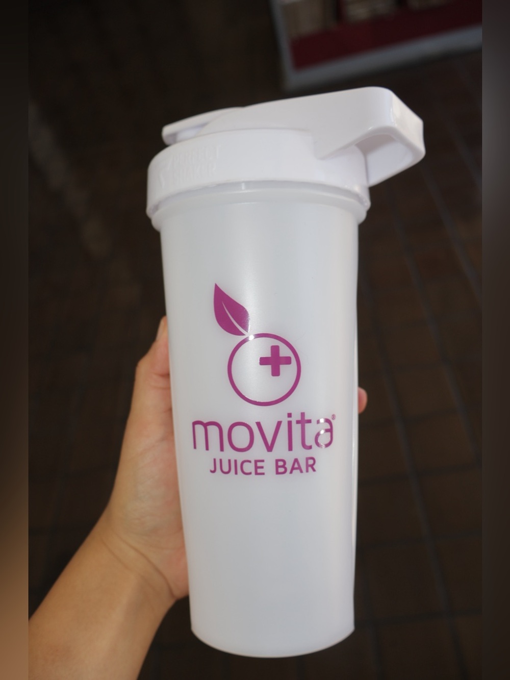 New plastic protein perfect shaker bottle from Movita Juice Bar